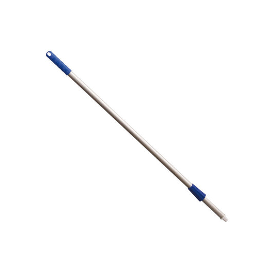 Der ALUSTIEL,BLAU 1000MM,AUßEN ø 25MM von Haug Bürsten KG ist mit blauen Kunststoffgriffen an beiden Enden vor weißem Hintergrund abgebildet.