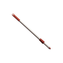 Der Haug Bürsten KG METDECT ALUSTIEL,ELOX.,650MM Mast verfügt über eloxiertes Aluminium, rote OXIDROTE-Kunststoffkappen und eine Überwurfmutter, abgebildet vor einem weißen Hintergrund.