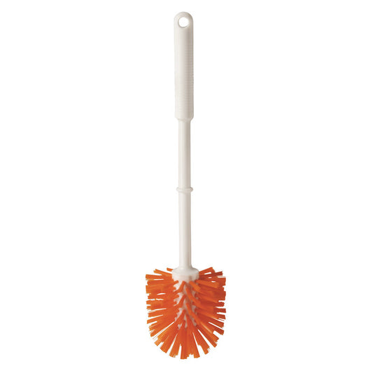 Die ANTI BAC WOLFBÜRSTE MIT GRIFF ø90MM von Haug Bürsten KG hat einen weißen Griff und harte orangefarbene PBT-Borsten (ø0,50mm), die auf einem schlichten weißen Hintergrund abgebildet sind.