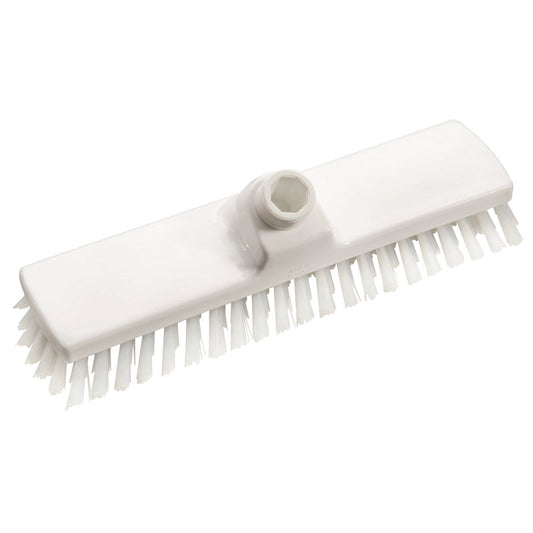 Der WISCHER,PBT TRANSPARENT ø 0,50MM HART 300X70X30MM von Haug Bürsten KG mit steifen Borsten und zentralem Gewinde zur Stielbefestigung ist auf schlichtem weißem Hintergrund zu sehen.