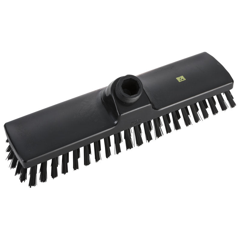 The ESD WIPER from Haug Bürsten KG (300x70x30mm, Nylon 6.0 black, ø0.50mm stiff bristles) is a rectangular broom head with a central socket for heavy ESD-protected cleaning of sensitive surfaces.