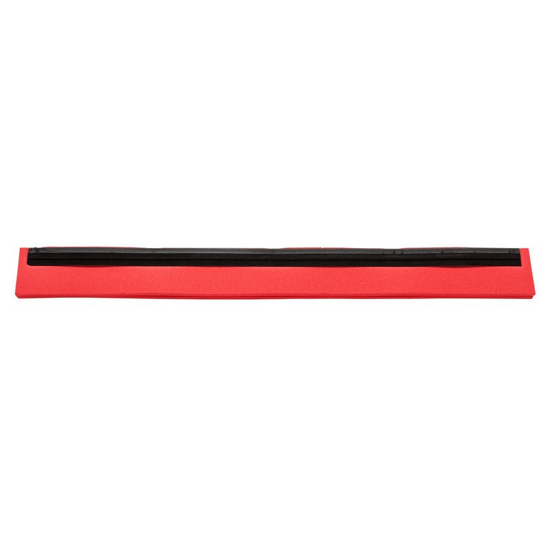 A red, food-safe REPLACEMENT RUBBER LIP (1-lipped, 625x20x22) from Haug Bürsten KG with a black sealing strip lengthwise, photographed against a white background.