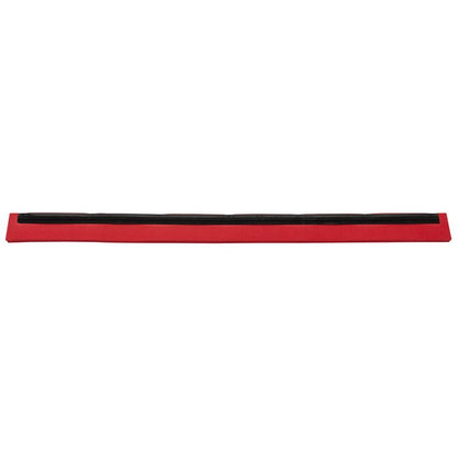 A long red REPLACEMENT RUBBER LIP, 2-lipped food grade (620x20x22) from Haug Bürsten KG, for sealing door or window gaps. It has a black 2-lip profile and is shown on a plain white background.