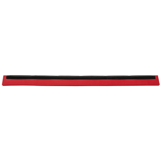 Eine lange rote ERSATZ-GUMMILIPPE, 2-lippig lebensmittelgeeignet (620x20x22) von Haug Bürsten KG, zum Abdichten von Tür- oder Fensterfugen. Sie hat ein schwarzes 2-Lippen-Profil und ist auf einem schlichten weißen Hintergrund abgebildet.