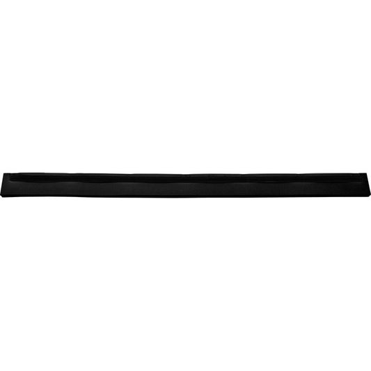 Ein langes, schmales schwarzes Rechteck - eine ERSATZ-GUMMILIPPE, 2-LIPPIG, LEBENSMITTELG., SCHWARZ 620MM von Haug Bürsten KG - erscheint flach mit leicht erhabenen Kanten auf weißem Grund. Er ist lebensmittelecht und lebensmitteltauglich.