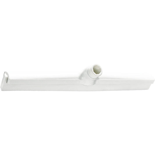 Das WASSERSCHIEBER M.WECHSELPROFIL WEIß EINLIPPIG 420x35x25MM von Haug Bürsten KG, mit zentralem Winkelanschluss und hakenförmigem Ende, ist perfekt für die Reinigung glatter Oberflächen. Abgebildet auf weißem Hintergrund.