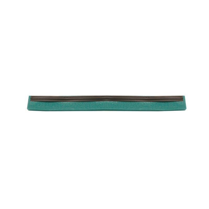 A rectangular green foam squeegee of Haug Bürsten KG with a black REPLACEMENT RUBBER LIP, 1-LIPPED FOOD GRADE RUBBER on one edge, depicted from above on a white background.