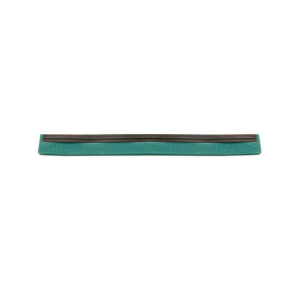 A rectangular green foam squeegee of Haug Bürsten KG with a black REPLACEMENT RUBBER LIP, 1-LIPPED FOOD GRADE RUBBER on one edge, depicted from above on a white background.