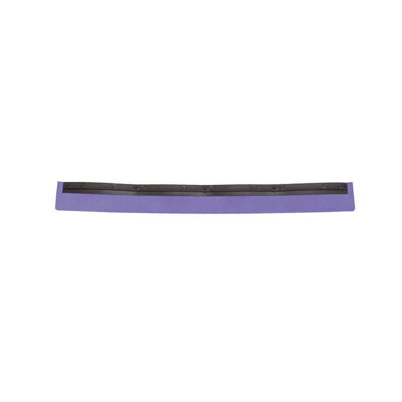 A curved, rectangular purple REPLACEMENT RUBBER LIP, 1-LIPPED FOOD GRADE RUBBER of Haug Bürsten KG is depicted with a black stripe and evenly distributed closures along one long edge against a plain white background.