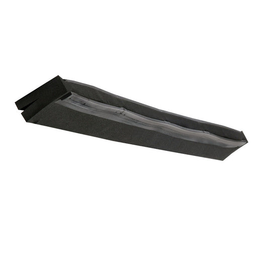 Die ERSATZ-ZELLKAUTSCHUKLIPPE SCHWARZ, GESCHLITZT 420x20x22MM von Haug Bürsten KG ist eine schwarze, geschlitzte rechteckige Schaumstoffmanschette mit offener Naht, ideal zur Isolierung von Rohren oder Kanälen.