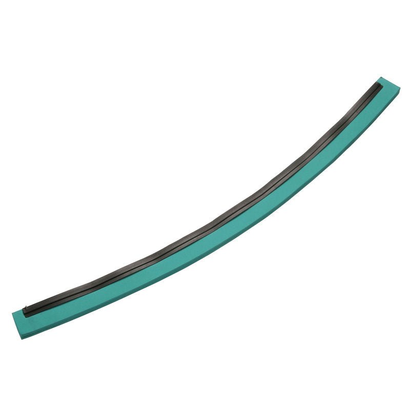 A curved, blue-green and black REPLACEMENT RUBBER LIP (700x20x22mm) made of food-grade rubber from Haug Bürsten KG, likely a replacement squeegee blade for food processing equipment, isolated on a white background.