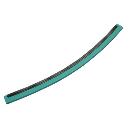 A curved, blue-green and black REPLACEMENT RUBBER LIP (700x20x22mm) made of food-grade rubber from Haug Bürsten KG, likely a replacement squeegee blade for food processing equipment, isolated on a white background.