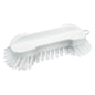 The Haug Bürsten KG ROUND WASH BRUSH features stiff 0.50 mm PBT bristles, an ergonomic handle, and a hanging hole. It is made of transparent plastic, measures 205x65x25/30 mm, and is ideal for effective cleaning.