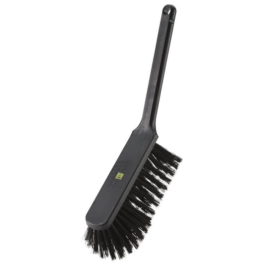 Der ESD HANDBESEN, NYL.6.0 SCHWARZ ø0,30MM WEICH (310x40x50mm) von Haug Bürsten KG ist ein schwarzer Handfeger mit weichen Nylonborsten und einem langen Stiel, ideal für die Reinigung empfindlicher Oberflächen.