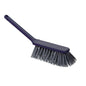 The METDEC PREMIUM HAND BROOM from Haug Bürsten KG features stiff gray and blue PBT bristles, a long handle, and dimensions of 310x40x45mm. Shown held in hand against a white background.