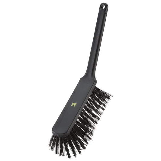 Der ESD HANDBESEN,NYL.6.0 SCHWARZ ø 0,50 MM HART (310x40x45mm) von Haug Bürsten KG verfügt über steife Kunststoffborsten, einen rechteckigen Kopf und einen langen Stiel mit Aufhängeloch - ideal für die Reinigung in der Elektronikindustrie.