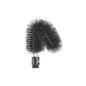 A black, flexible, twisted ESD OUTER PIPE BRUSH from Haug Bürsten KG with dense, antistatic nylon bristles (ø 0.30mm, soft), a plastic threaded base, and a curved shape is shown against a white background. Size: 190xø65x70mm.