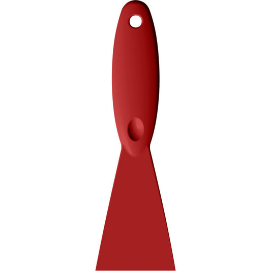 Der Haug Bürsten KG SPACHTEL,PP, 250x75x18MM ist ein roter Kunststoffspachtel mit breiter flacher Klinge, abgerundetem Griff, Aufhängeloch und ist aus strapazierfähigem Polypropylen hergestellt.