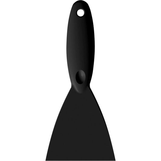 Die Haug Bürsten KG Spachtel Polyamid Schwarz 250x110x18mm verfügt über eine breite, flache Klinge, einen Griff mit Aufhängeloch und einen strukturierten Griff - ideal für verschiedene Renovierungsprojekte.