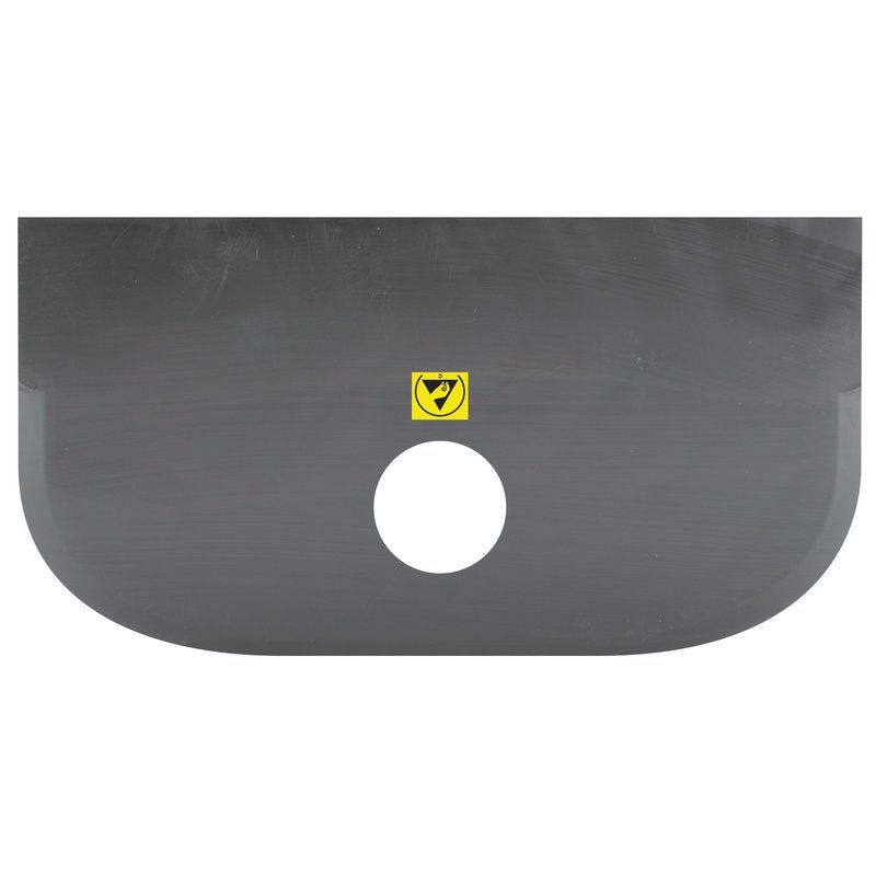 Close-up of the Haug Bürsten KG ESD SCRAPER LARGE, PP, FLEXIBLE in black (230x118mm), with rounded edge, center hole and yellow warning symbol - ideal for use in electrostatically protected areas.