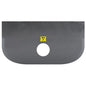 Close-up of the Haug Bürsten KG ESD SCRAPER LARGE, PP, FLEXIBLE in black (230x118mm), with rounded edge, center hole and yellow warning symbol - ideal for use in electrostatically protected areas.