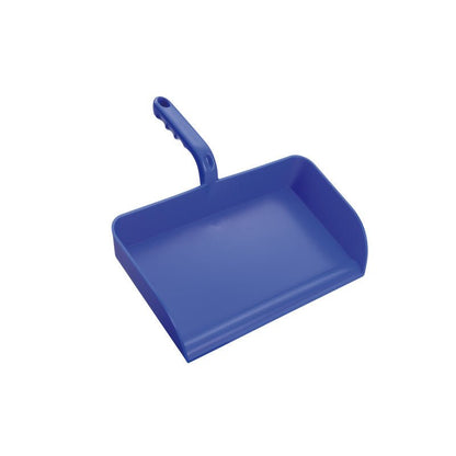 The LARGE DUSTPAN from Haug Bürsten KG made of robust PP without a lip (325x330x100 mm), blue with a short, ergonomic handle - ideal for everyday use. Presented against a plain white background.