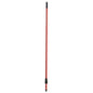 The IN-UP broom handle from Haug Bürsten KG made of red steel tube (outer diameter 21mm, 1300mm long) stands vertically with black plastic ends against a white background.