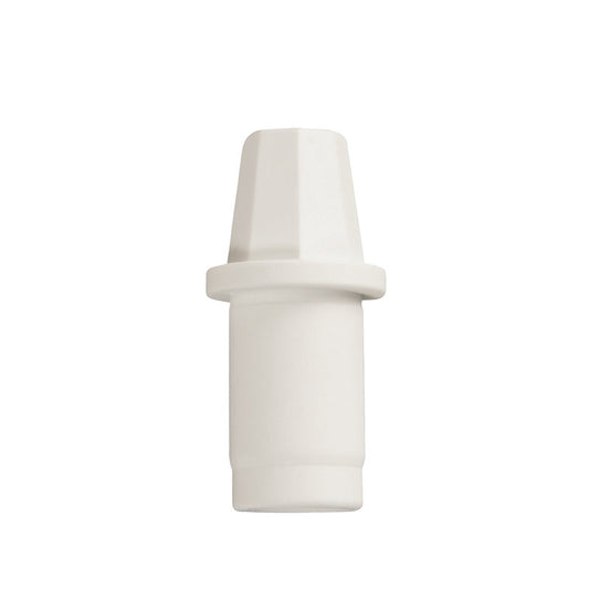 Der KONUS FÜR AUßEN-ø 25MM, WEIß 61Xø 30MM von Haug Bürsten KG ist ein weißer Kunststoffstecker mit zylindrischem Sockel, sechseckigem Oberteil und Kragenring, dargestellt auf weißem Hintergrund.