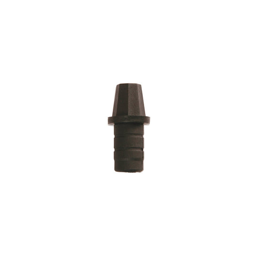 Der KONUS FÜR AUßEN ø 21MM + 22MM von Haug Bürsten KG ist ein kleiner schwarzer Kunststoffverbinder mit einem Sechskant oben und einem gerippten Unterteil für Schläuche, mit einem 21mm Anschluss, abgebildet auf weißem Hintergrund.