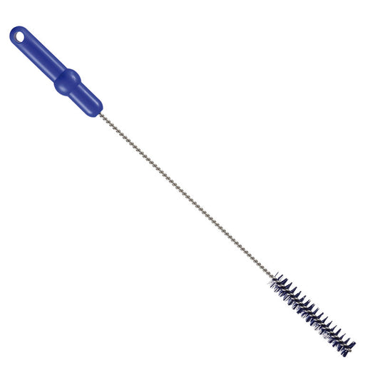 Die Haug Bürsten KG ROHRBÜRSTE, ø 0,50MM HART 500Xø 20MM hat schwarze Borsten und einen langen gedrehten Metallstiel, ideal für die Reinigung von engen Flaschen oder Tuben.