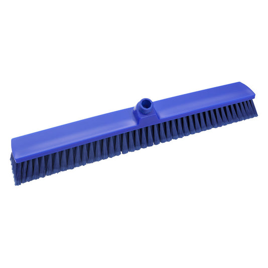 Der Haug Bürsten KG GROßRAUMBESEN hat blaue PBT-Weichborsten (ø 0,25 mm), misst 600 x 72 x 50 mm und hat ein zentrales Gewindeloch zur Stielbefestigung; abgebildet auf weißem Hintergrund.