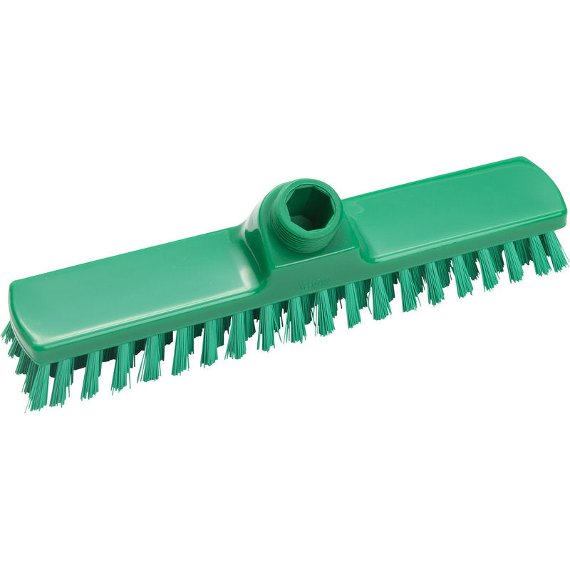 Der WISCHER PBT HART 280X50X26MM von Haug Bürsten KG ist mit seinen steifen PBT-Borsten und dem zentralen Stutzen ideal als grüner Besenkopf für schwere Reinigungsaufgaben geeignet.