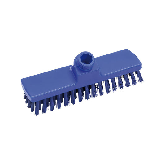 Der Haug Bürsten KG SCHRUBBER, ø 0,50MM HART 225x60x26mm ist ein blauer, rechteckiger Schrubber mit harten Borsten und einem Gewinde oben zur Befestigung des Stiels - perfekt für intensive Reinigung und schwierige Oberflächen.