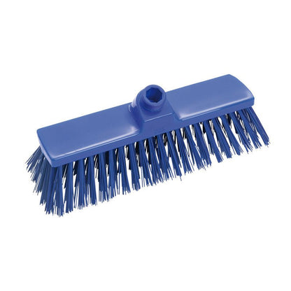 A blue rectangular BESEN, PBT HARD, 300x70x65mm from Haug Bürsten KG with a central hole for the handle and robust bristles, ideal for thorough cleaning, depicted against a white background.