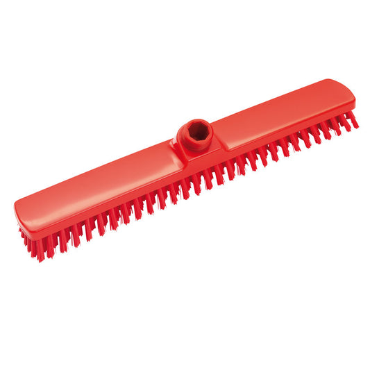 Ein roter GROßRAUMWISCHER ø 0,50MM HART 400X60X26MM Besenkopf von Haug Bürsten KG, mit steifen Borsten und einem zentralen Stielloch, ideal für die professionelle Reinigung großer Flächen, abgebildet auf weißem Hintergrund.