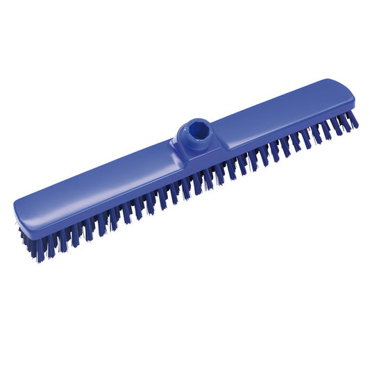 Ein blauer Kunststoff GROßRAUMWISCHER, ø 0,50MM HART 400x60x26mm von Haug Bürsten KG, hat steife Borsten und eine zentrale Stielbefestigung - ideal für die professionelle Reinigung von großen Flächen. Abgebildet auf weißem Hintergrund.