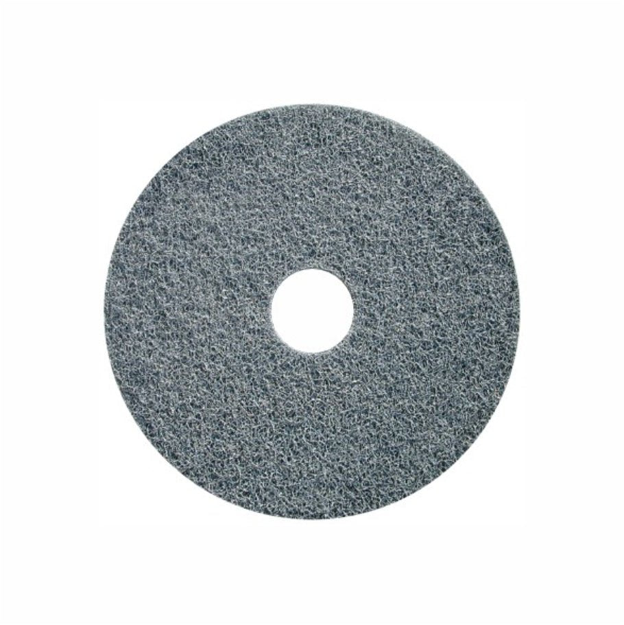 A round, grey Arcora Hi-Pro Agresor | Carton (5 pieces) pad from Arcora International GmbH with a textured surface and center hole, ideal for commercial floor cleaning, is set against a white background.