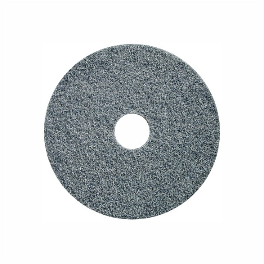 Ein runder, kastanienbrauner Arcora Maroon Heavy Duty Stripper-Pad (20" / 508 mm) von Arcora International GmbH, von oben gesehen, mit zentralem Loch und strukturierter Oberfläche, zum Entfernen von nassen oder trockenen Bodenbelägen ohne Chemikalien. Schachtel mit 5 Stück.