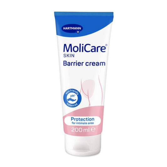 Die Hartmann MoliCare Skin Hautschutzcreme 200 ml der Paul Hartmann AG in der blau-weißen 200 ml Tube enthält den Nutriskin Protection Complex für einen pH-neutralen, hautfreundlichen Schutz und eine effektive Regeneration des Intimbereichs.