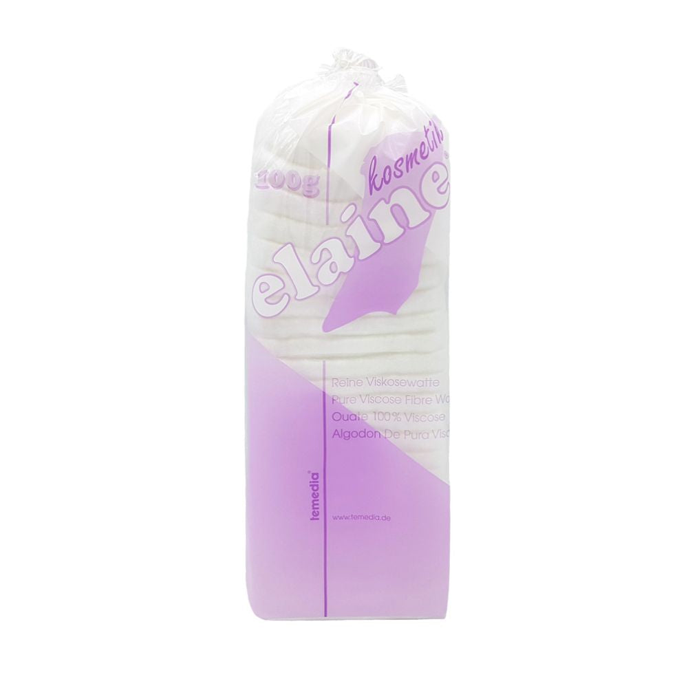 Holthaus Medical Elaine Cosmetic Cotton Wool Viscose Zigzag | Pack (1 piece) by Holthaus Medical GmbH & Co. KG is ideal for your skincare routine and features a visible fiber texture in an upright package with a purple label against a white background.