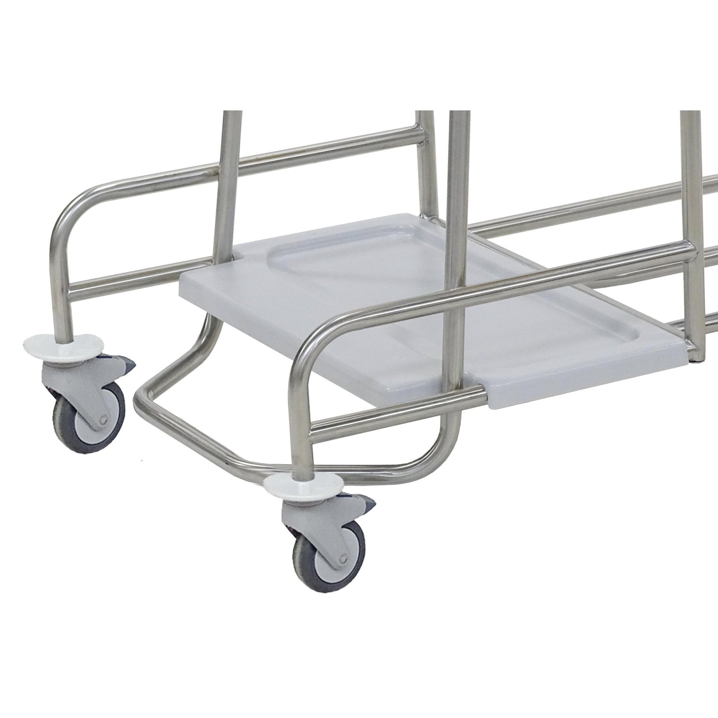 Close-up of a Novocal plastic floor tray, designed for waste collectors Genius S70L/S70, with two gray swivel casters and a flat rectangular platform. Brand: Novocal. Package: 1 piece.