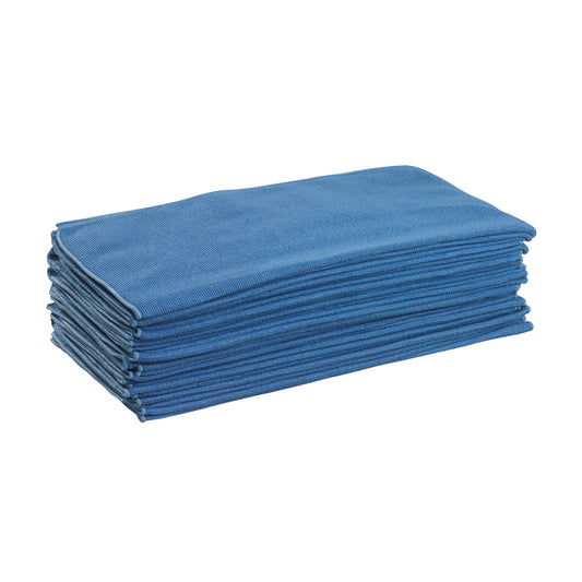 Ein ordentlich gestapelter Stapel Kimtech® Mikrofaser-Oberflächenwischtücher in Blau (1 Karton x 25 Blatt) von Kimberly-Clark GmbH ist auf weißem Hintergrund abgebildet.
