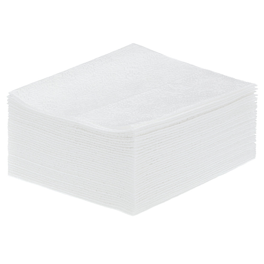 Ein ordentlich gestapelter Stapel Kimberly-Clark GmbH Kimtech® Pure Wischtücher - Viertelgefaltet / Weiß (12 Packungen x 35 Blatt) wird vor einem schlichten weißen Hintergrund dargestellt.