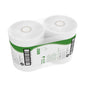 A carton contains six jumbo rolls of Hostess™ NATURA toilet paper (each 525 m, white) from Kimberly-Clark GmbH, each wrapped in plastic with a green and white label with product information and barcode.