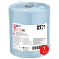 The WypAll® X60 General Clean Large Roll in Blue from Kimberly-Clark GmbH (1 Roll x 500 Sheets) is plastic-wrapped, carries the number 8371, product info and icons - ideal for professional cleaning; label with red circle "1 x".