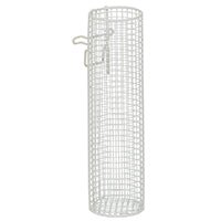 The Novocal catheter basket is a white, polyamide-coated, spot-welded wire mesh basket (8 x 8 x 1.2 mm) with an open top and hooks, ideal for storing catheters.
