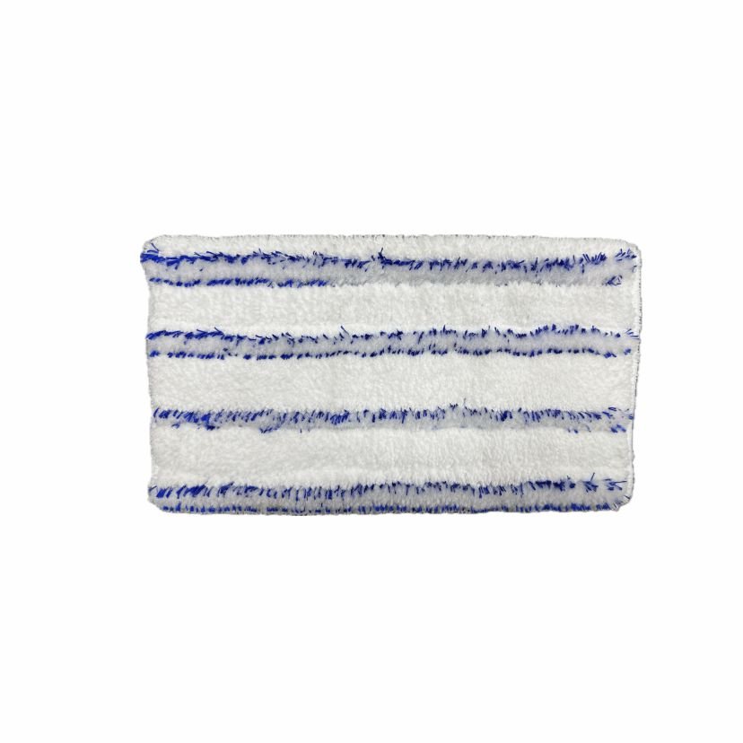 Pictured is a rectangular, white Arcora Soft Hand Pad with blue stripes and a textured surface, ideal for gentle cleaning of sensitive surfaces, on a white background. Delivered by Arcora International GmbH in boxes of 200 pieces.