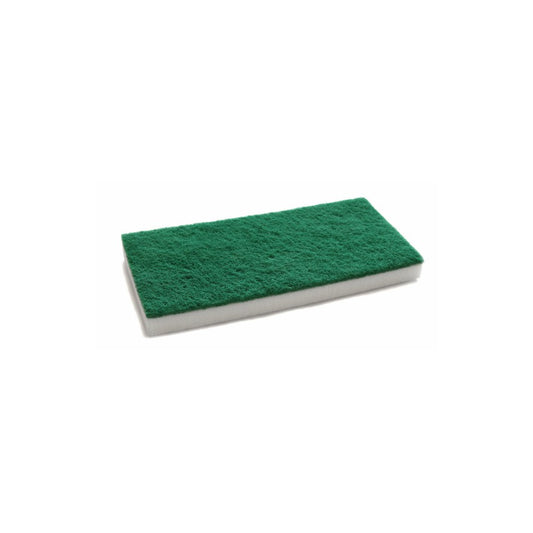 Der Arcora Melamin Handpad Dick (10 Stück) von Arcora International GmbH ist auf einem schlichten weißen Hintergrund abgebildet; sein rechteckiges grün-weißes Design macht ihn ideal für eine effektive Reinigung.