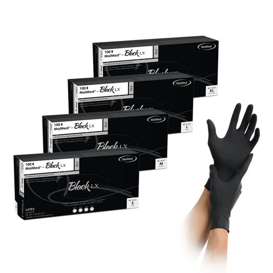MaiMed-Black LX PF disposable latex examination gloves, powder-free, 100 pieces/box