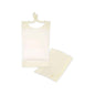 The Meditrade protective napkin from Meditrade GmbH is a set of cream-colored disposable bibs, ideal for protecting clothing. A bib with a neck loop is shown open, next to a stack of folded bibs. The rectangular design features a neck opening for practical single use. Comes in a pack of 100 pieces.
